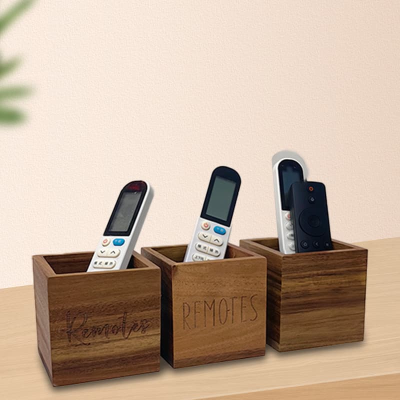 Solid Wood Desktop Storage Box for Remote Controls, Office Tea Table, Stationery and Misc Organizer, Storage Box with Pen Holder