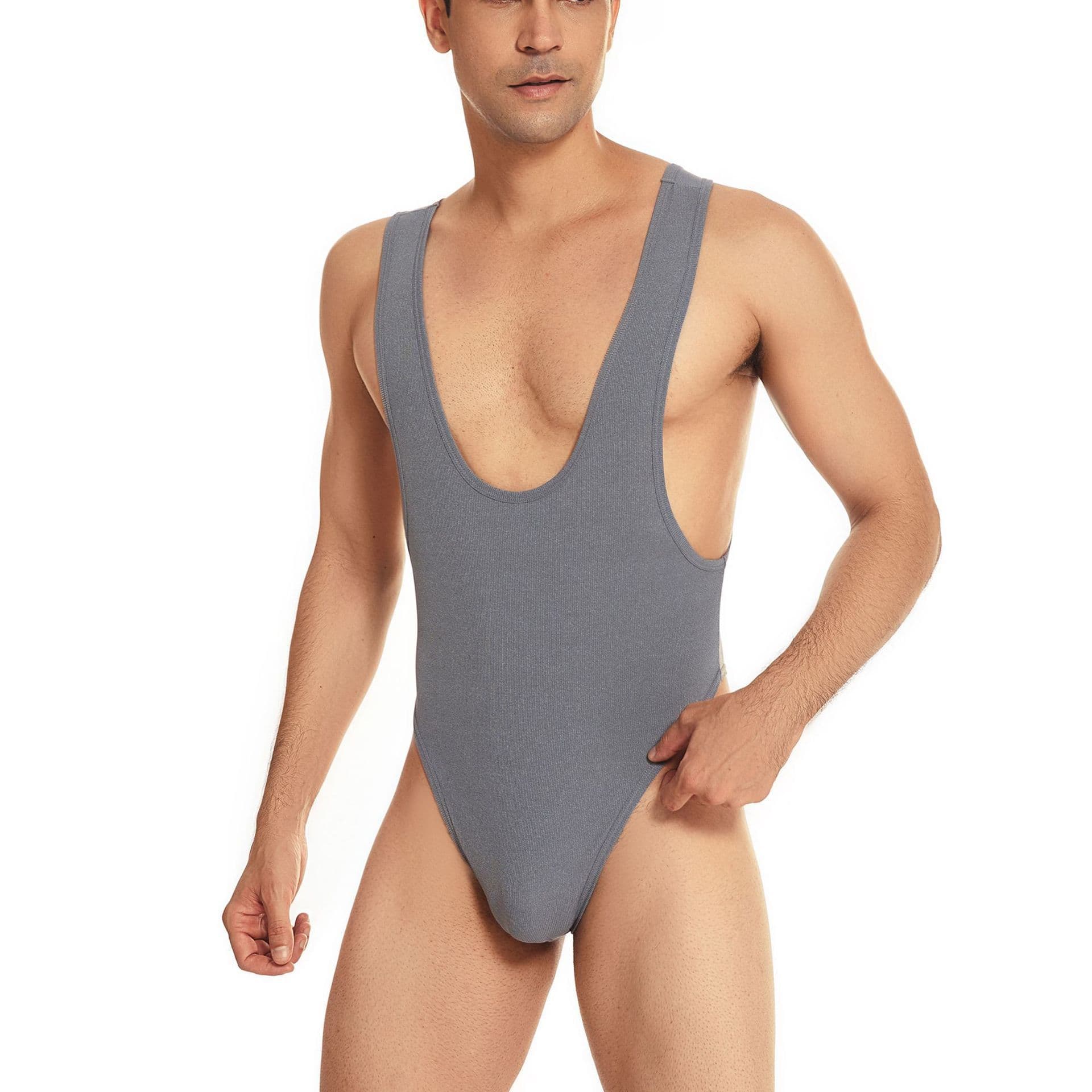 High Waist Bodysuit New Stretch Dance Costume Ribbed Sexy Bodysuit Men's Erotic Underwear Men's Ballet Costume