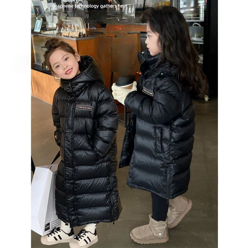 2024 New Girls Thickened Cotton Coat Stylish Winter Cotton Padded Jacket Mid-Large Child Knee-Length Mid-Length Outerwear Children Winter