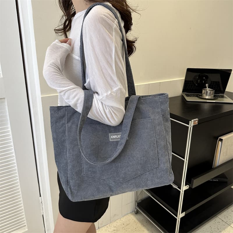Women's Corduroy Shoulder Bag Tote, Korean Fashion Forest Style Large Capacity Bag, Personalized, Drop Shipping Available