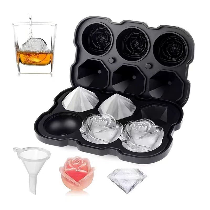 Cross-border Hot Selling Diamond Rose Ice Cube Tray Household Ice Maker Whiskey Ice Ball Silicone Ice Cube Mold