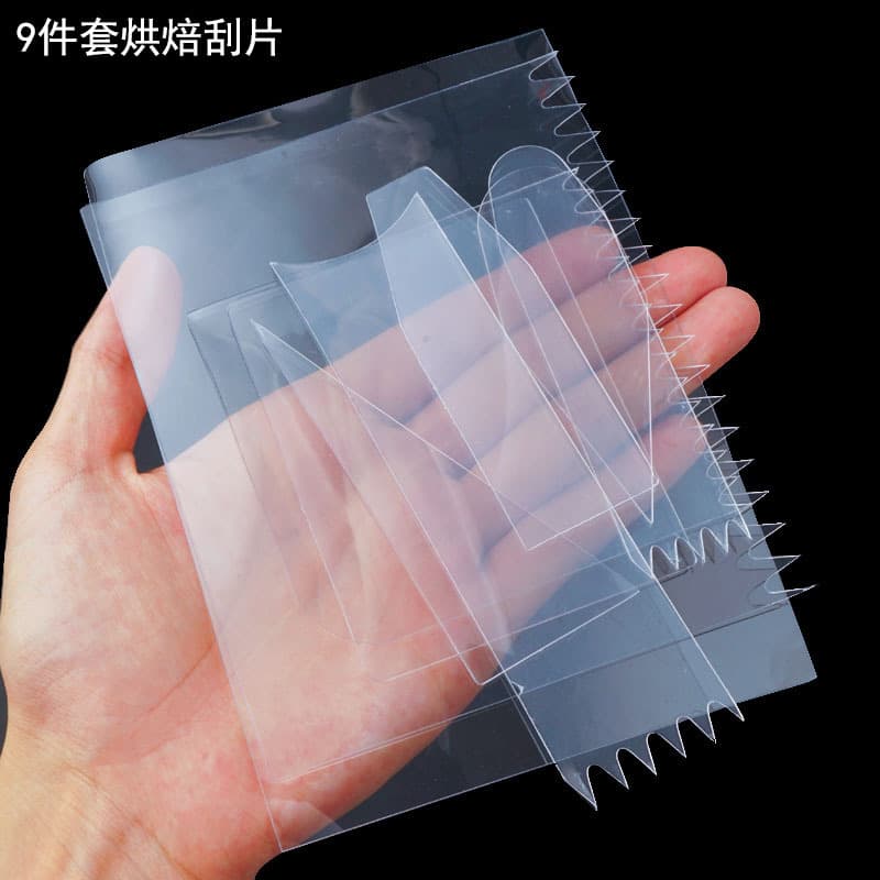 9-Piece Transparent Plastic Soft Cake Scraper Set, Cream Spatula, Toothed Scraper, Cake Decorating Baking Tools