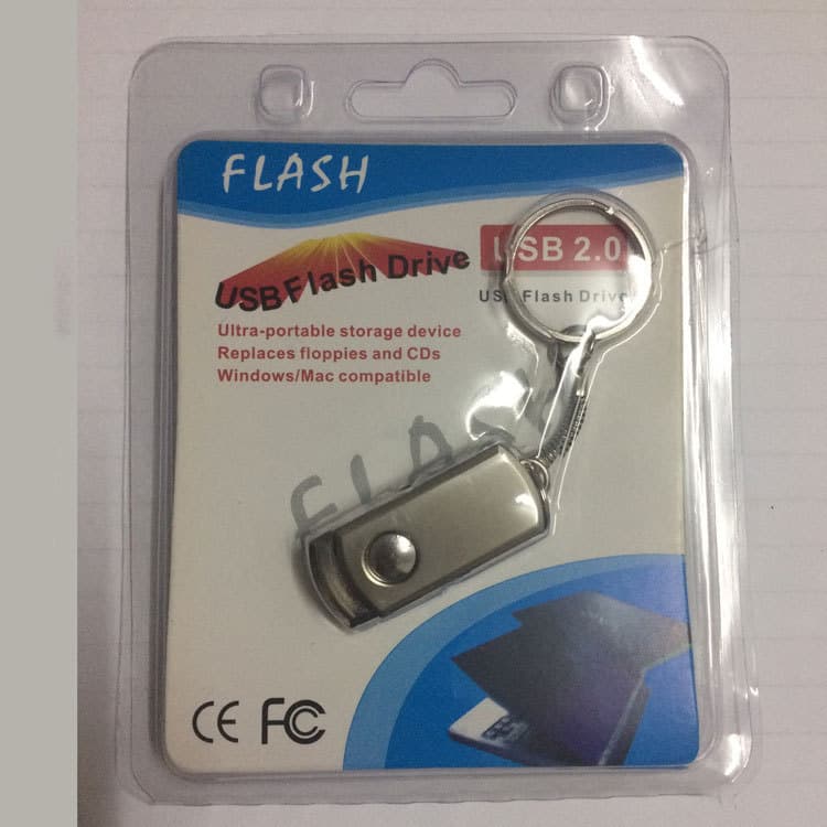 Rotating Ring Chunky USB Flash Drive Transparent Blister Card Fold-Over Packaging in Stock, Custom Logo Design, Layout, and Printing