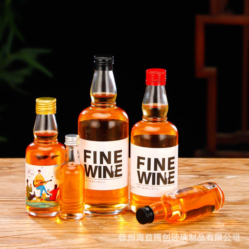 Round Fruit Wine Bottle 500ml, Glass Liquor Bottle for One Jin of Whiskey or Foreign Spirits, Two Liang Small Dispensing Bottle