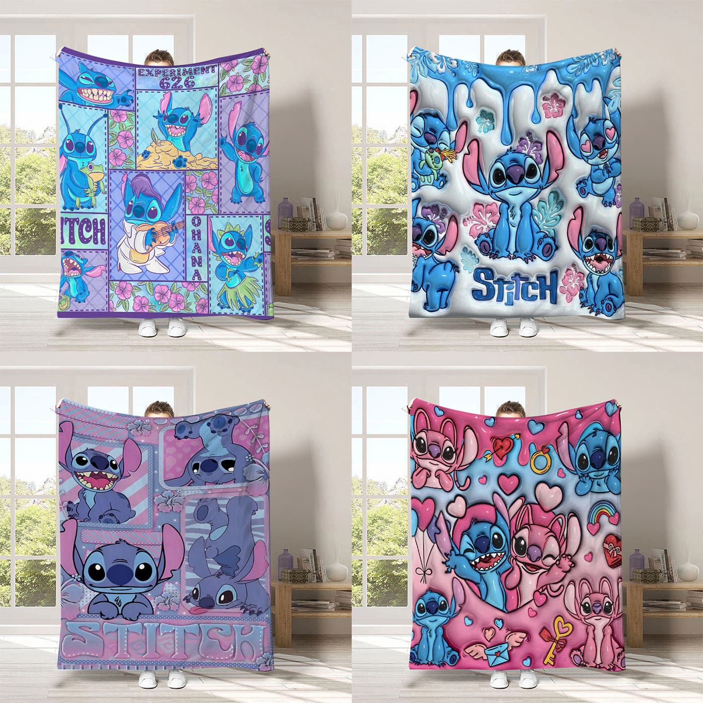 New Cross-border Amazon Temu Hot Selling Stitch Blanket Cartoon Cute Stitch Plush Blanket Four-Season Fleece Blanket