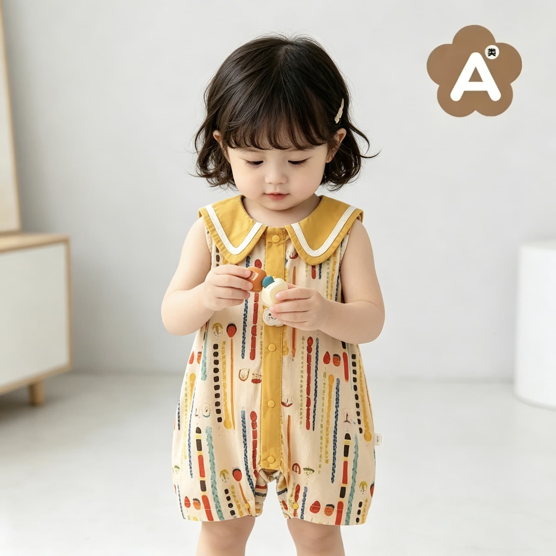 Cape Collar Front Opening Summer Baby Bodysuit Boys and Girls Baby Romper Summer Thin Infant Clothes 100-Day Outing Onesie