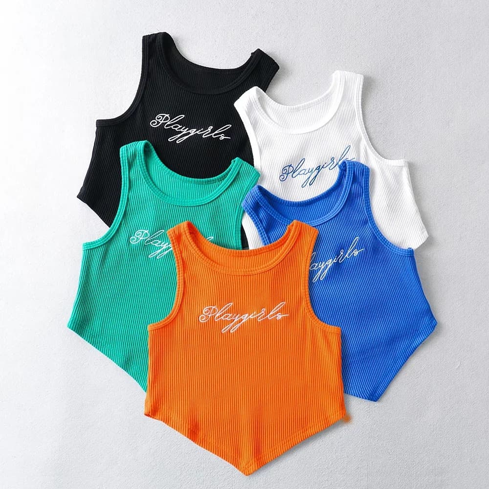 Spring and Summer New Style Pure Desire Style Thick Embroidered Vest Sexy Hot Girl Inner Wear Irregular Hem Short Top for Women