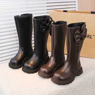 Girls' Fashionable British Style High Boots 2026 Fall/Winter New, Fleece-Lined Leather Boots for Middle and Older Children, Versatile Princess Boots