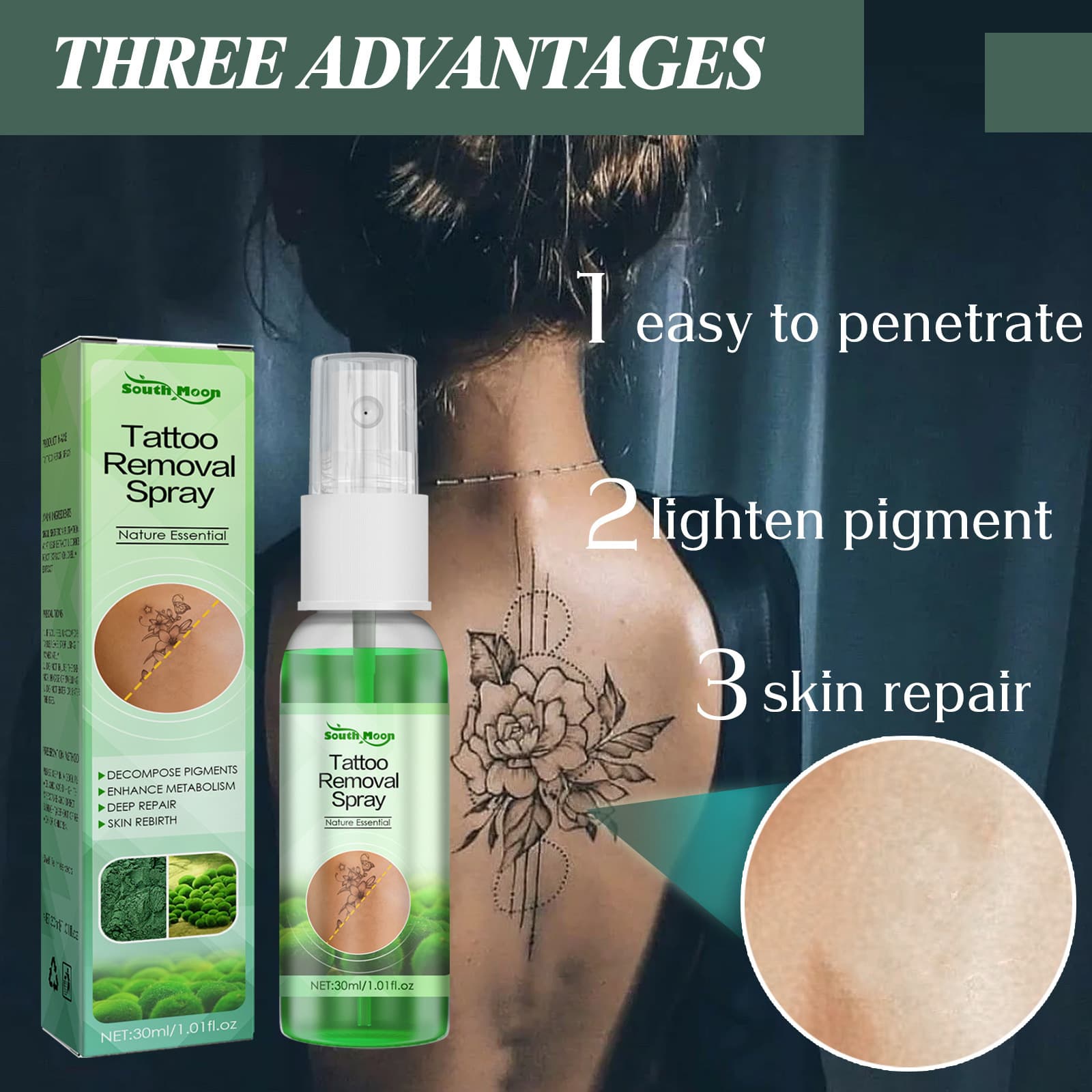South Moon Green Algae Tattoo Removal Agent Tattoo Cleaning Fading Tattoo Marks Gentle Non-Irritating Body Cleanse