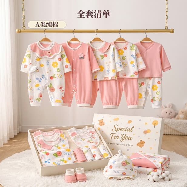 Newborn gift box, baby clothes, pure cotton suit, newborn full-month baby meeting gift supplies, high-end girls
