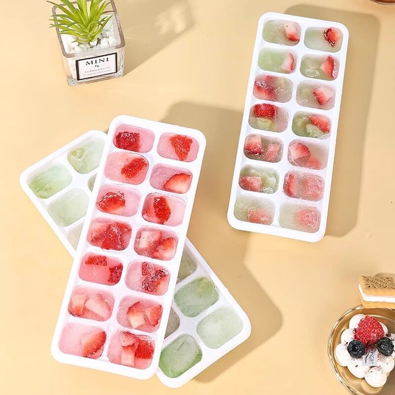 Ice Cube Mold Food-Grade Silicone Freezer Storage Box with Lid for Home Refrigerator, DIY Ice Cubes for Summer