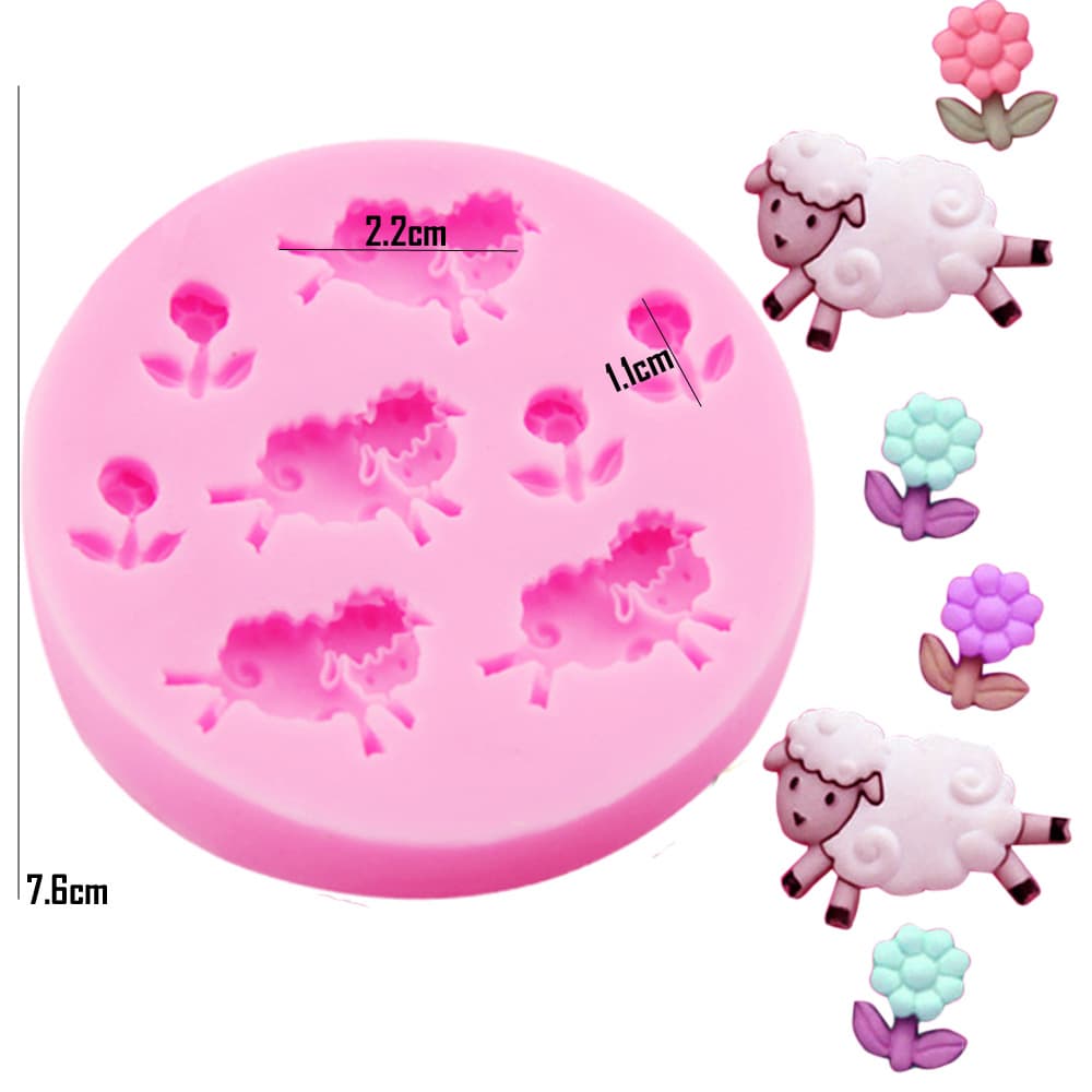 Food Grade DIY Fondant Cake Liquid Silicone Cake Mold DIY Lamb and Flower Fondant Baking Tool