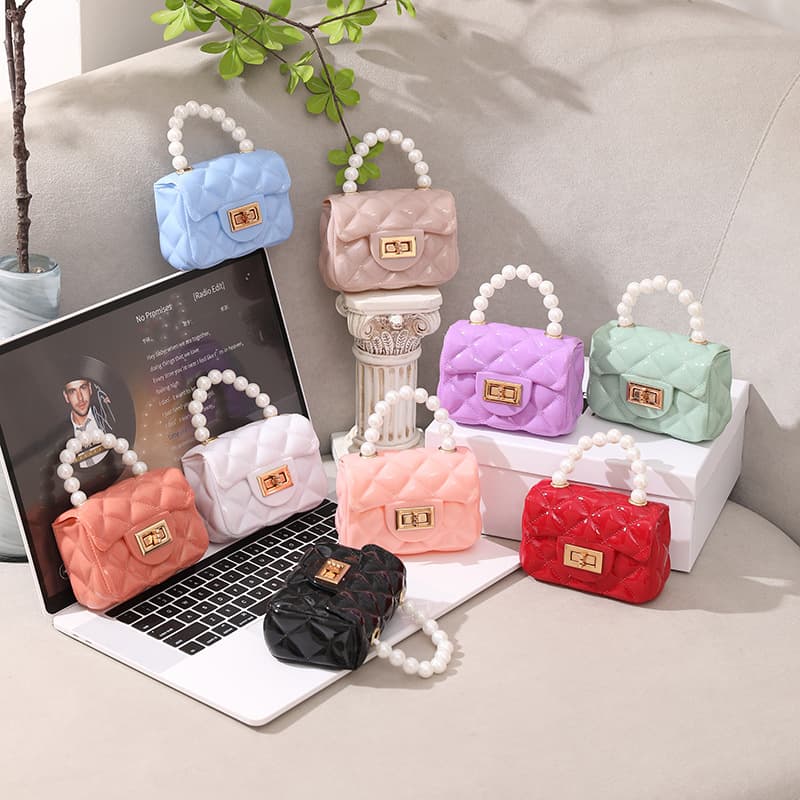 2024 New Cross-border Jelly Bag with Pearls, Lady's Mini Handbag, Children's Small Bag, Lipstick Pouch Crossbody