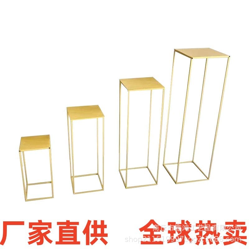 Golden geometric road leading wedding props rack wrought iron style column wedding floral arrangement wrought iron rack welcome area flower stand