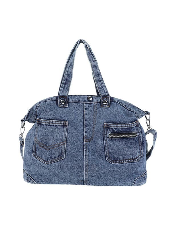 Vintage Multi-Pocket Washed Denim Tote Bag, Fashionable Large Capacity Commuter Tote, Casual Shoulder Crossbody Bag