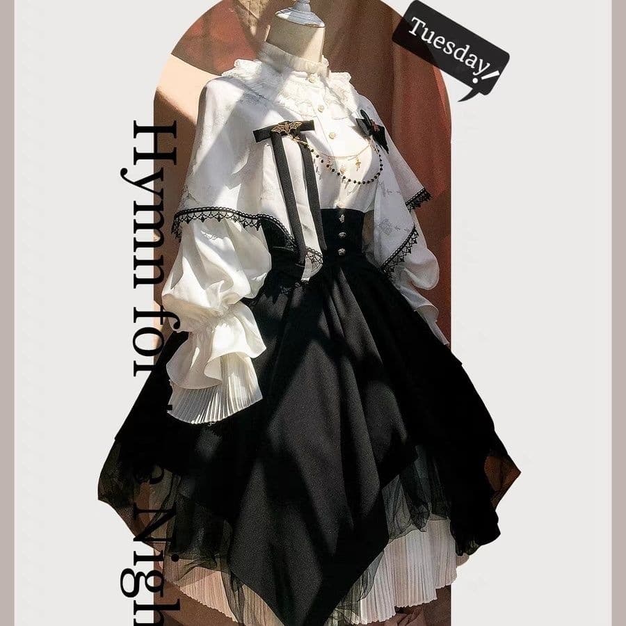 Halloween Gothic Lolita Lantern Sleeve Blouse Corset Lolita SK Half Skirt Evening Prayer Song Nun Cosplay Costume