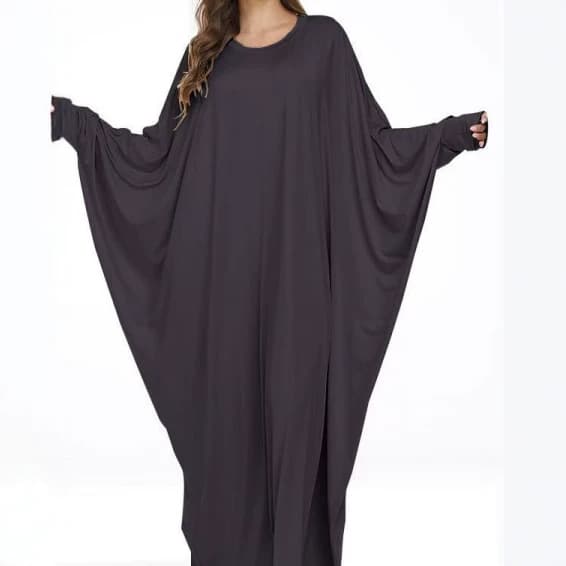New Cross-Border Loose Plus Size Long Robe Women Solid Color Batwing Sleeve Dress European and American Casual Long Dress