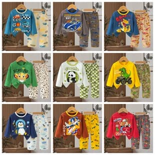 Kid's Pajamas 2026 Children's Pajamas Casual Autumn Korean Style Long Sleeve Long Pants Loungewear