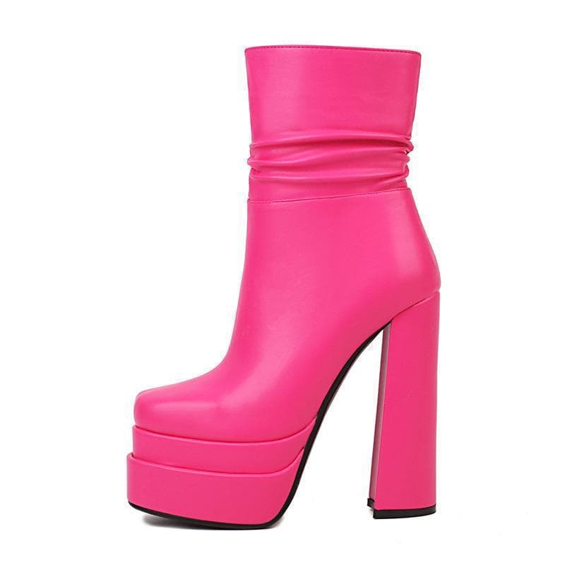 2026 Autumn/Winter New European and American Style Chunky Heel Martin Boots Thick-Soled Women's Boots Pleated Mid-Calf Boots Fashionable Women's Boots
