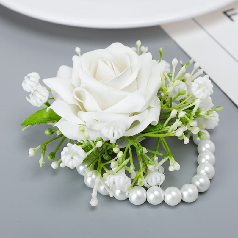 New wedding supplies, Western style white artificial wrist corsage, bridesmaids' hand flowers, brooches, corsages.