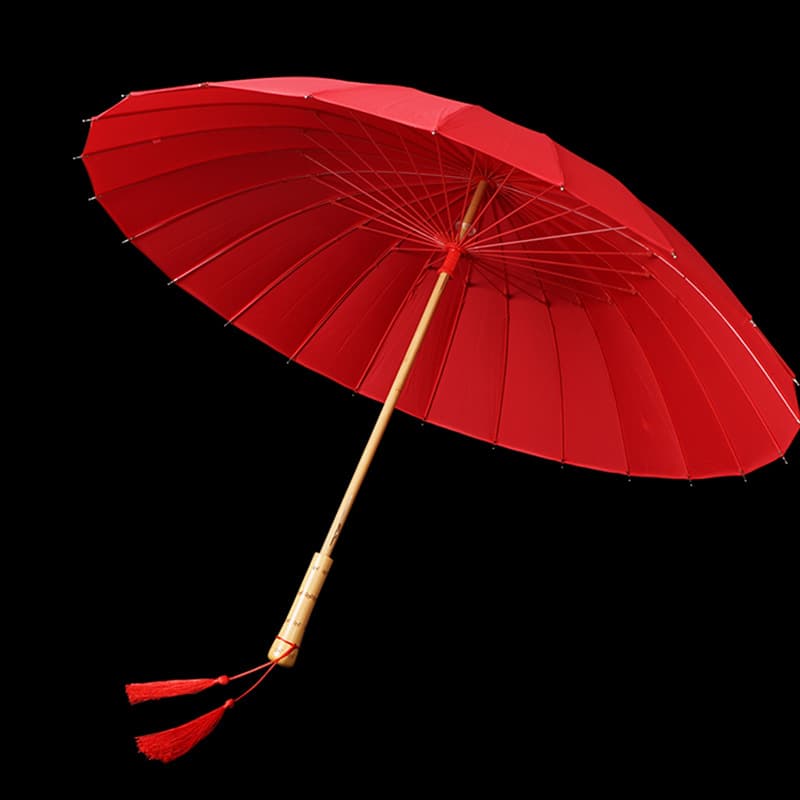 24-rib Red Long-handled Bride Umbrella for Wedding Chinese-style Art Umbrella Bridal Umbrella Wedding Celebration