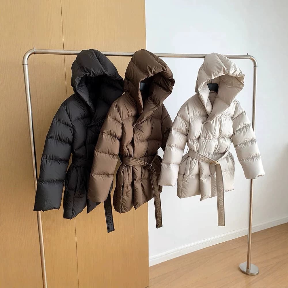 90% White Duck Down Ultra-Light Soft Thickened Waist-Tightening Slim-Fit Hooded Down Jacket Women Short Style Fashion Winter 2026