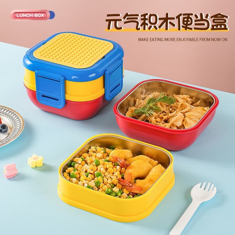 Insulated lunch box for office workers, students, children, microwave lunch box, tableware, spoon, stainless steel crisper, food grade