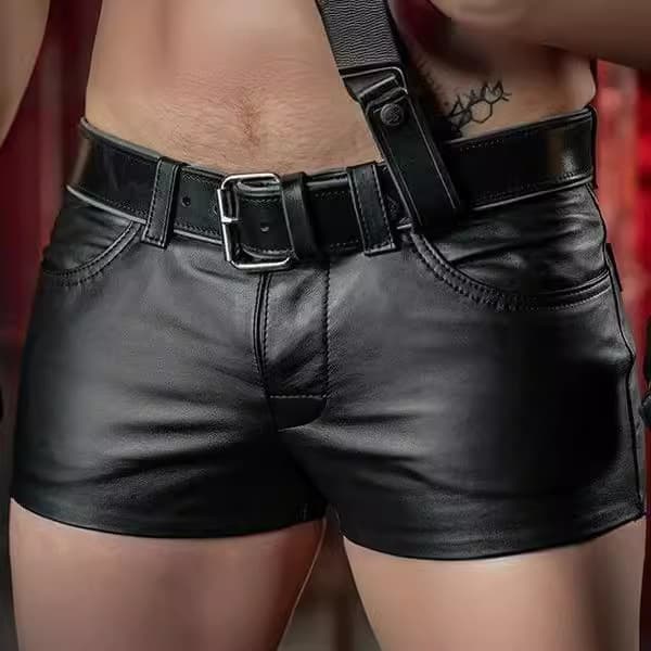 2024 New Product Hot-Selling Wish Amazon Popular European and American Solid Color PU Casual Men's Ultra-Short Leather Pants