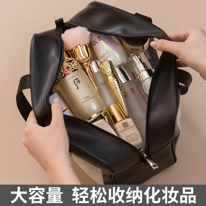 PU Matte Cosmetic Bag Korean Style Large Capacity Handbag Travel Toiletry Organizer Makeup Storage Bag Thickened