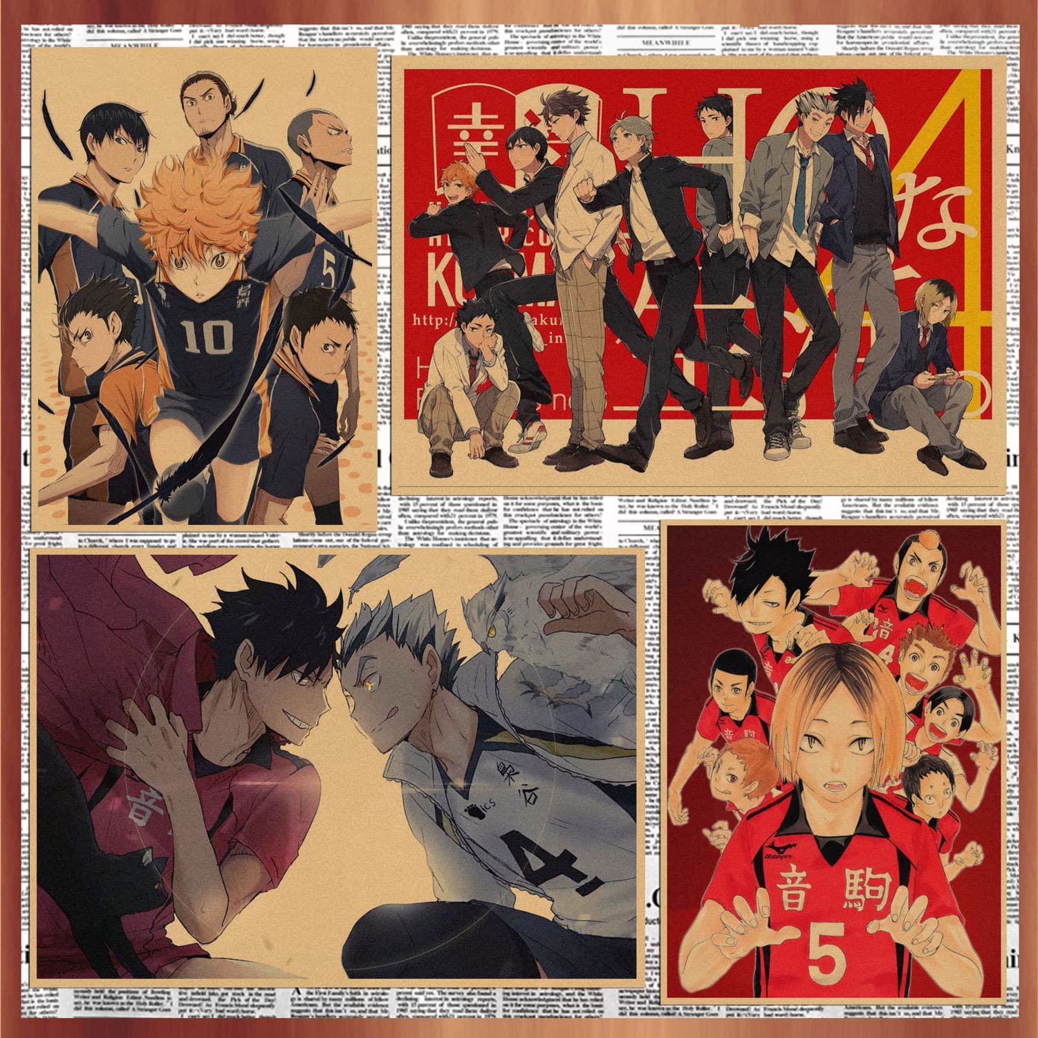Japanese anime volleyball boy poster Hyuga Shoyang Kageyama Tobio retro kraft paper decorative wall painting 240