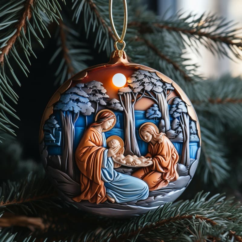 Cross-border Creative Acrylic Flat Christmas Tree Decoration, Cute Round Acrylic Material