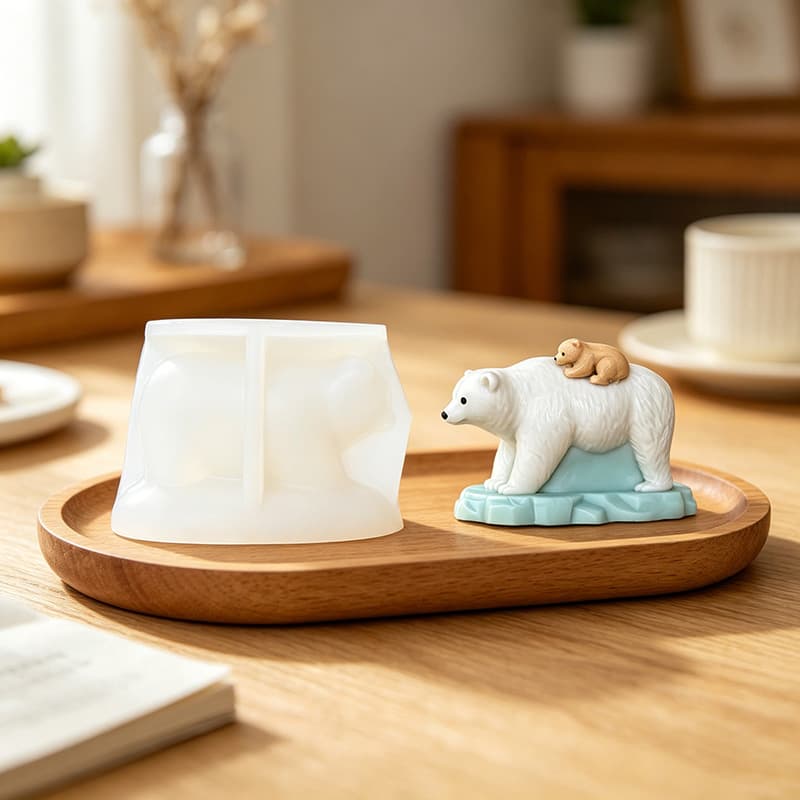 Mother and child polar bear scented candle silicone mold DIY gypsum drip glue diffusion stone ornament baking cake mold