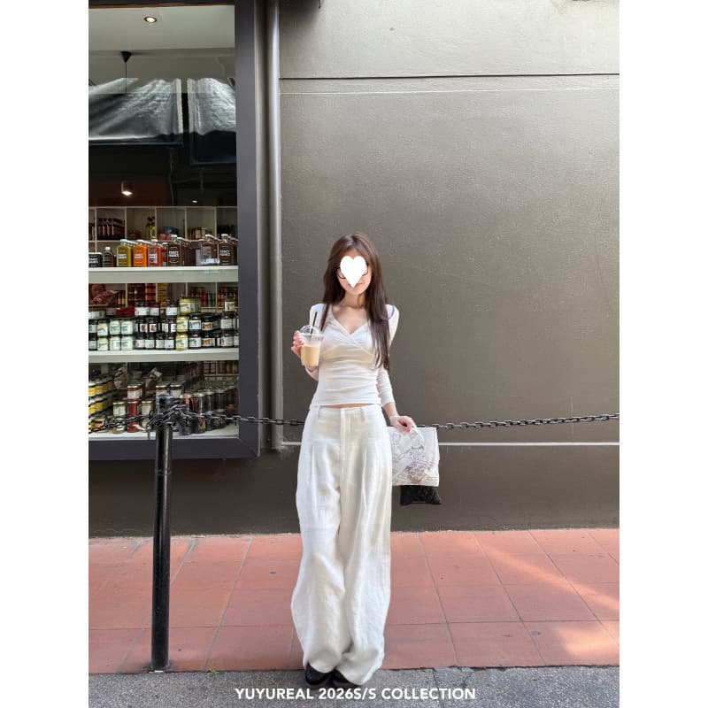 Linen Summer 2026 Air Conditioning White Pink Versatile Casual Pants Flowing Wide Leg Cotton Linen Pants