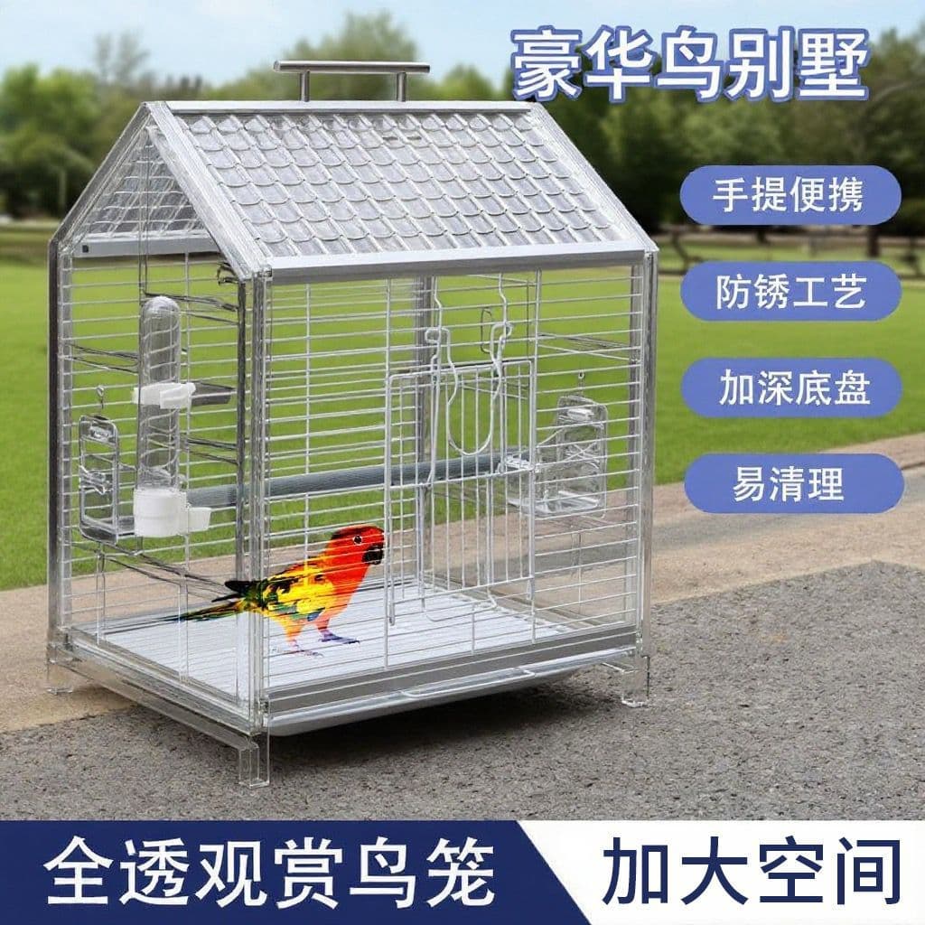 New Panoramic Transparent Splash-Proof Travel Bird Cage for Parrots, Large Bird House for Home Balcony