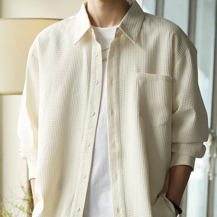 2024 Spring/Autumn Thin Long-Sleeve Shirt for Men Casual Streetwear Japanese Hong Kong Style Retro Cool Long Sleeve Shirt