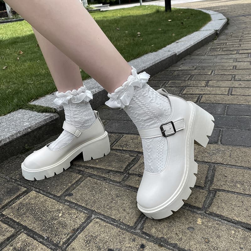 White Mary Jane Shoes for Women 2023 Spring Thin Style Cosplay Thick Heel Chunky Heel High Heel Japanese JK Single Shoes