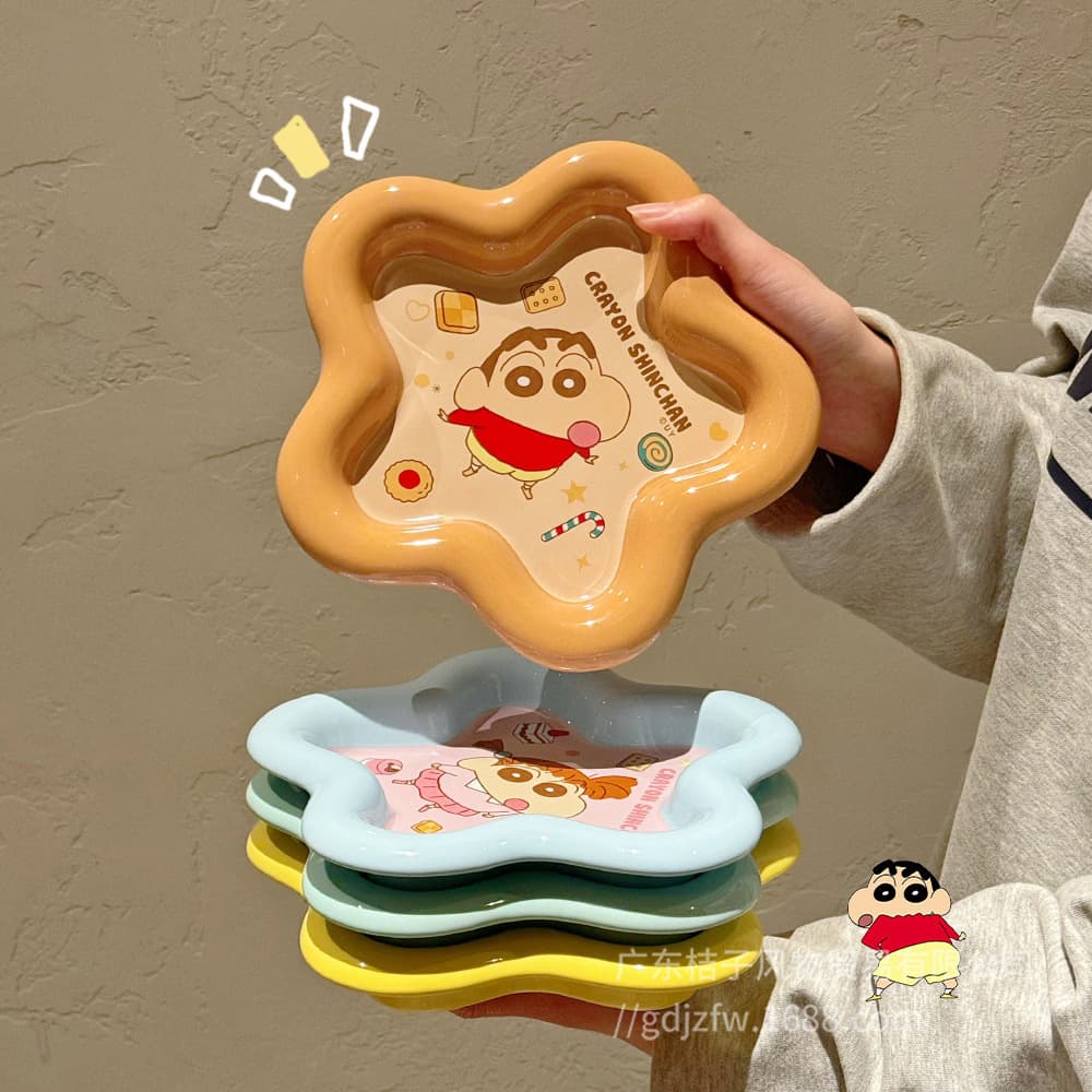 Crayon Shin-chan Collaboration Friends Series Irregular Cartoon Ceramic Plate Home Star-Shaped Plate Cute Fruit Plate