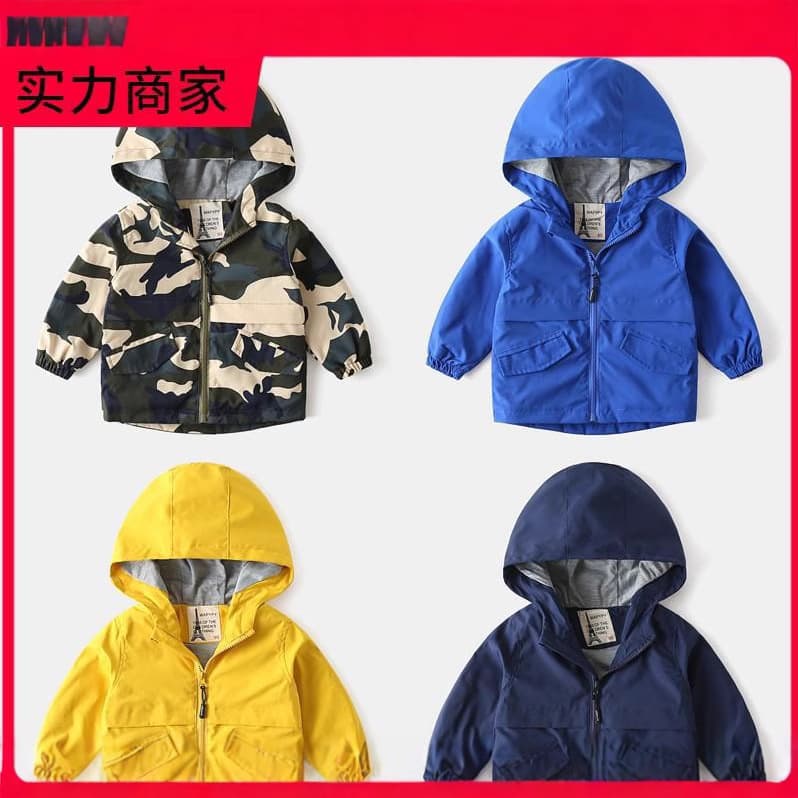 Children's Windbreaker Jacket Korean-style Kids' Autumn Top Baby Solid Color Zippered Shirt Boys' Hooded Windproof Jacket Trendy