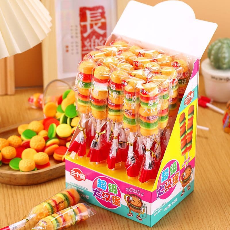 Hamburger gummies, gummy candies, lollipops, trendy candies for kids, high-value new food export factory