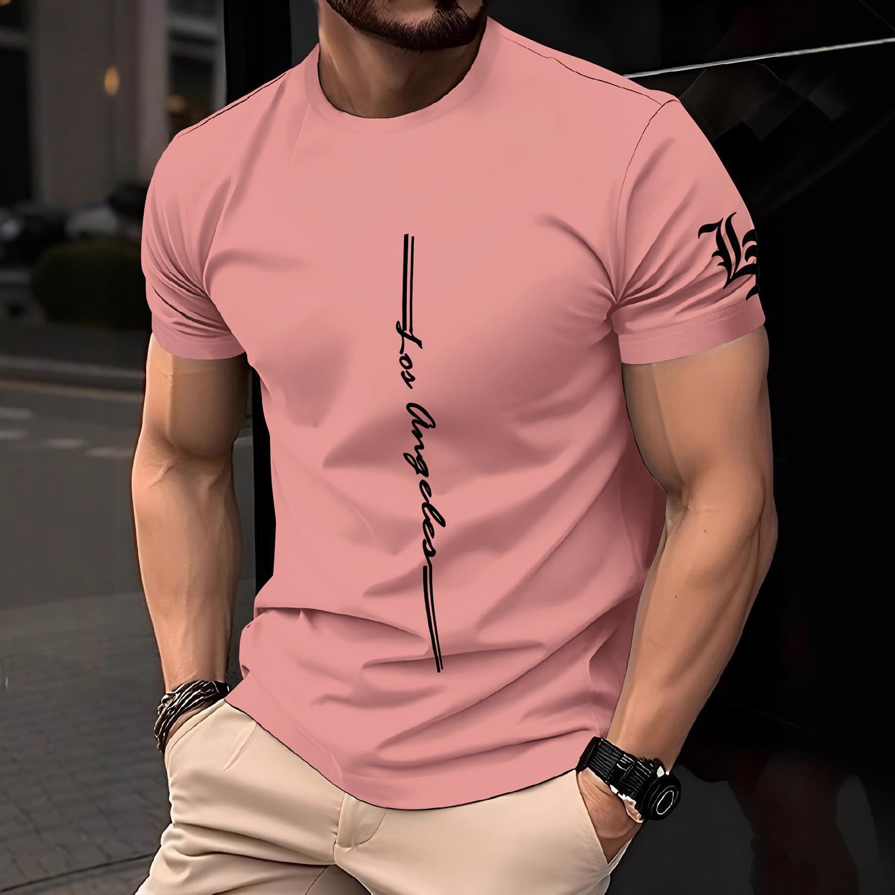 Cross-Border 2025 Summer Men's Los Angeles Casual Fashion Simple Trendy 3D Short-Sleeve Printed T-Shirt Top