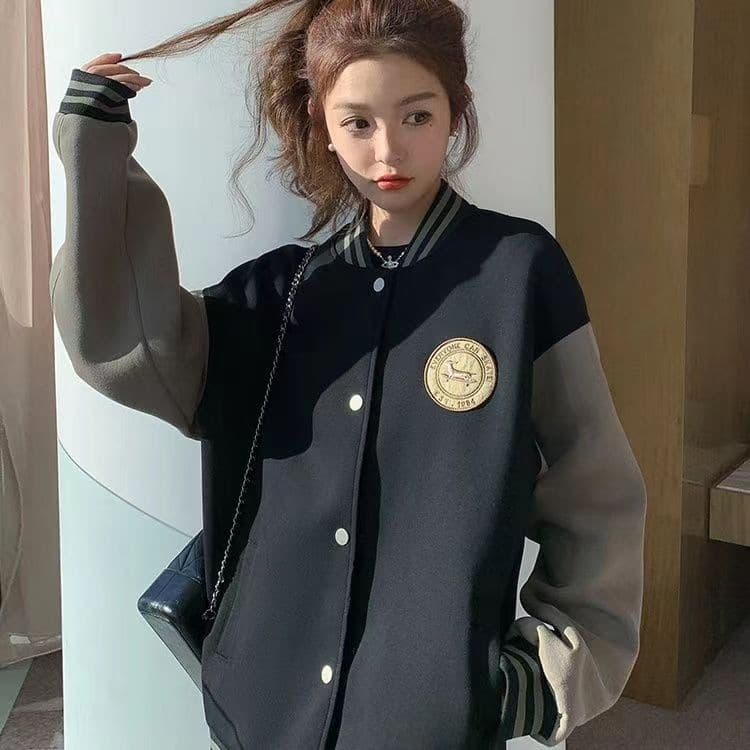 American Retro Loose Black Jacket Baseball Jacket Women's Summer and Autumn 2024 New Oversize Top