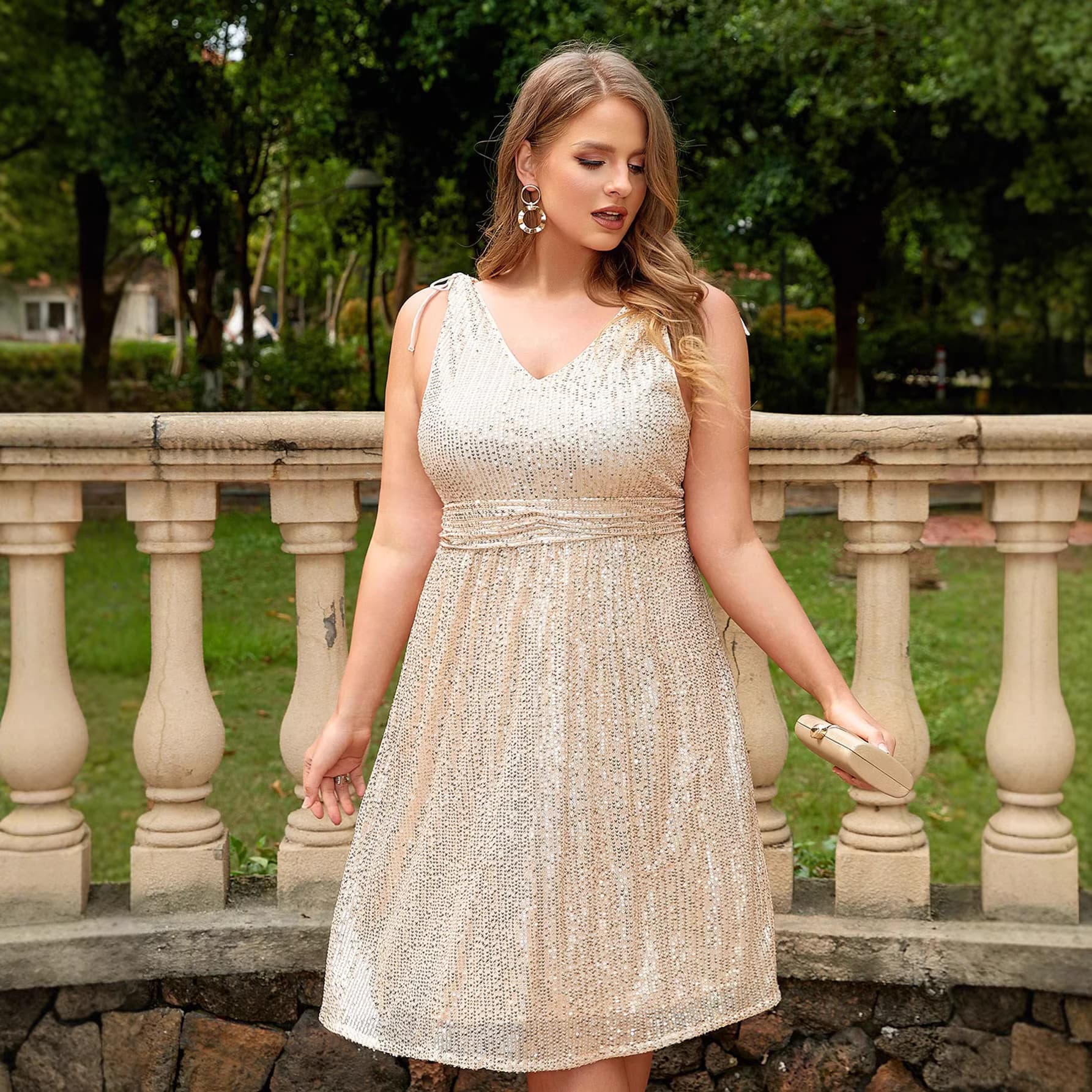 Cross-border summer new European and American plus size women's dress fat girl sequined slim waist dress skirt