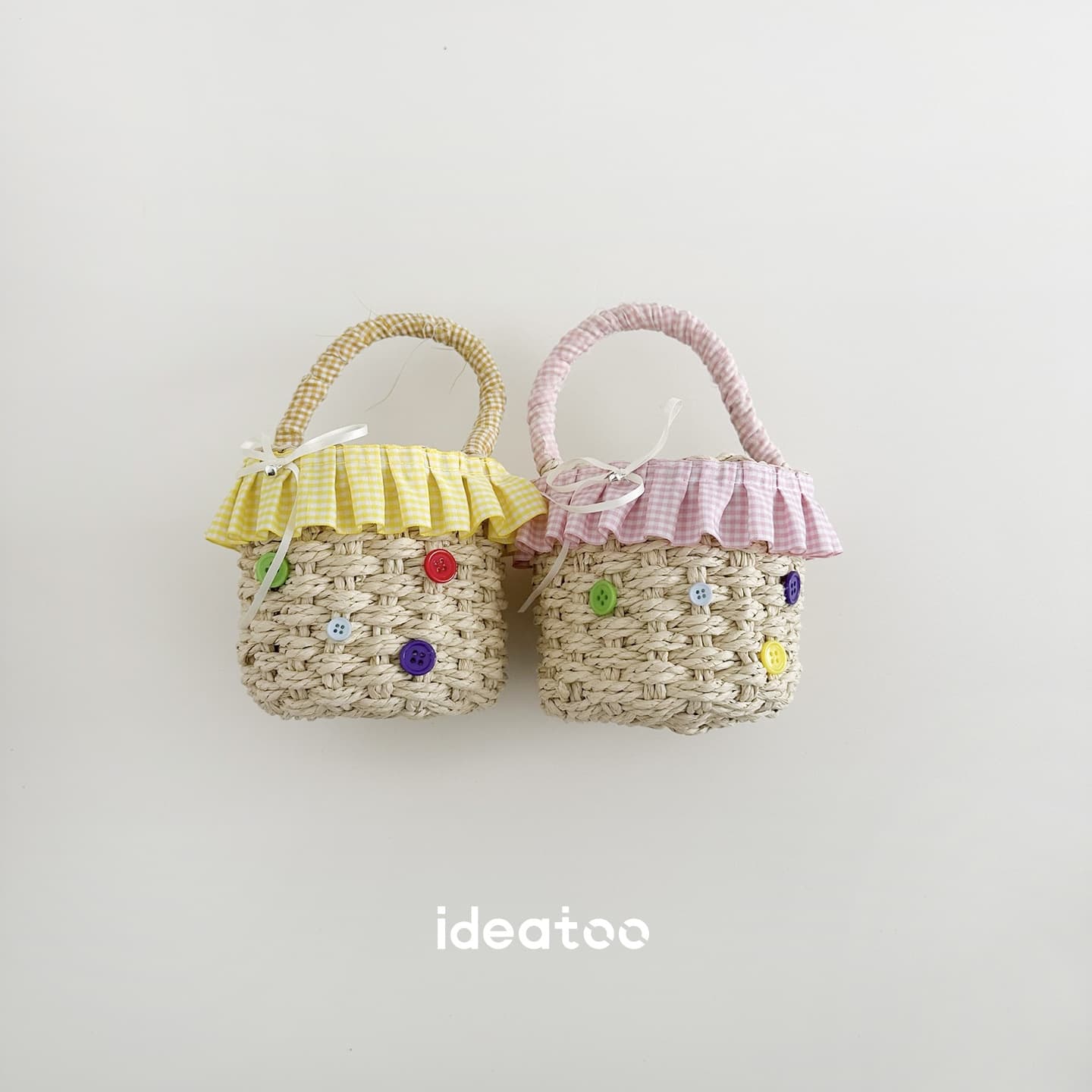 Children's Princess Style Colorful Button Straw Hand Basket Baby Outing Storage Basket Girls Photo Props Small Basket