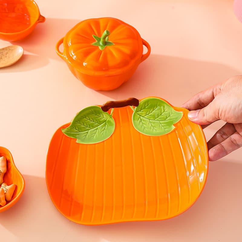 Cross-border Pumpkin Steamed Egg Bowl with Lid, Double-Ear Soup Bowl, Ceramic Pumpkin Dish, Baby Food Container