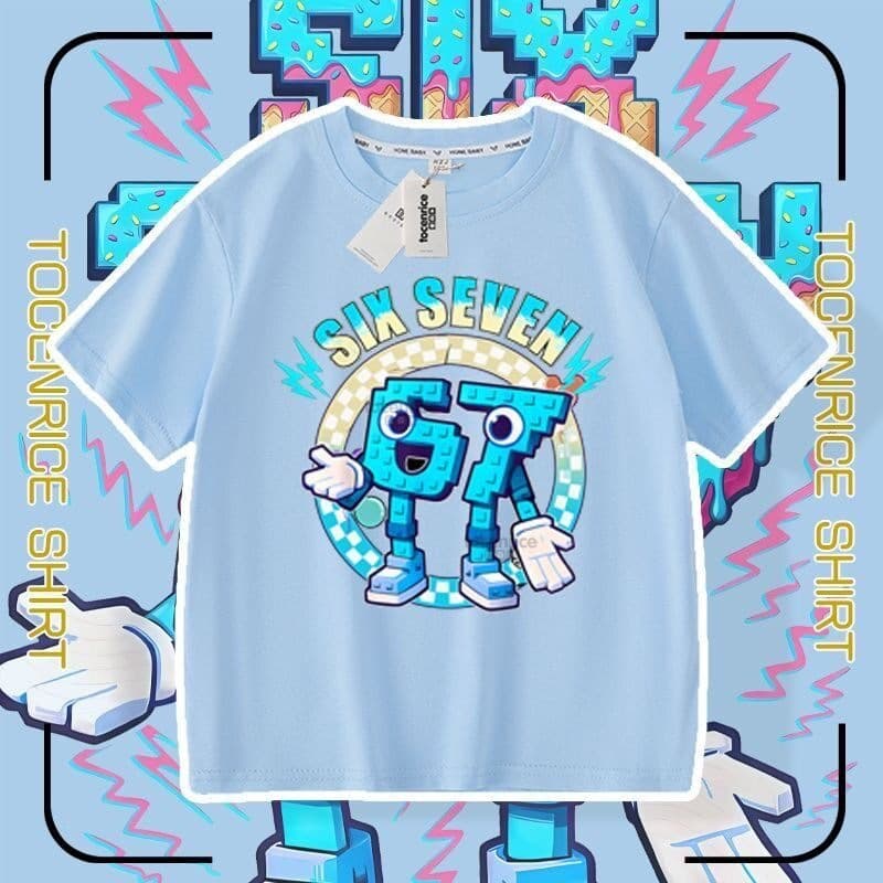 Steal a Brainrot clothes short-sleeved T-shirt roblox steals a brain red 67 boys and girls summer T-shirt