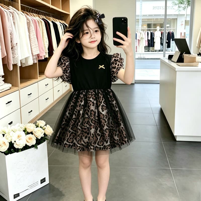 European and American Cross-Border Children's Summer Dress 2026 New Stylish Girl Leopard Print Mesh Skirt