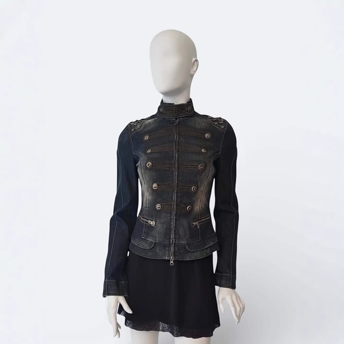 2026 cross-border fashion new Harajuku retro Napoleon style women's denim jacket ins vintage high street trend