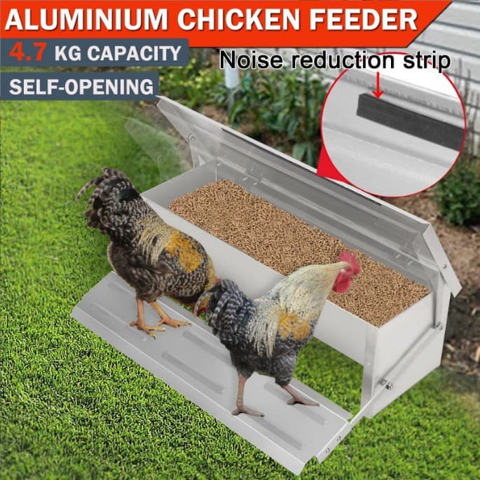 Automatic Pedal Chicken Food Box 10KG Chicken Feeder 16.4L Galvanized Steel Anti-Corrosion Chicken Feeding Trough