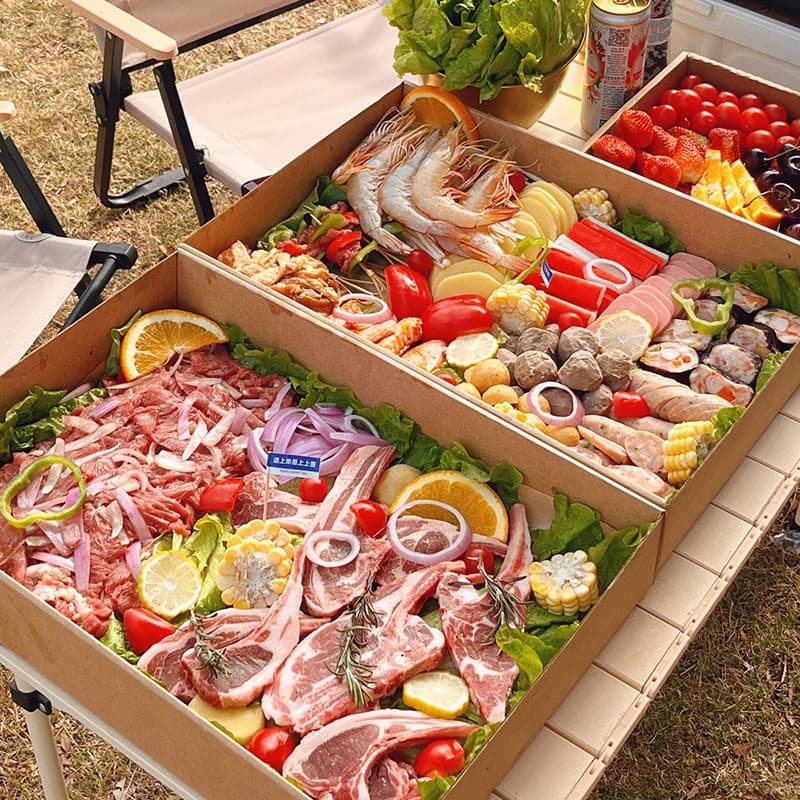 Picnic Box Camping Lunchbox BBQ Food Storage Disposable Kraft Paper Takeout Outdoor Supplies for Autumn Outings