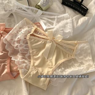 Sexy Charm Mid-Rise Angel Wing Satin Lace Women's Sexy Panties Breathable Bowknot Triangle Briefs